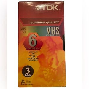 3-Pack TDK Blank VHS Tapes T-120 6 HR, New Factory Sealed